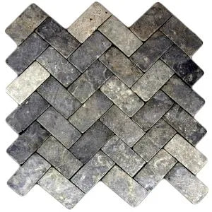 Sophisticated Light Grey Herringbone Stone Mosaic Tile by Tile Hub