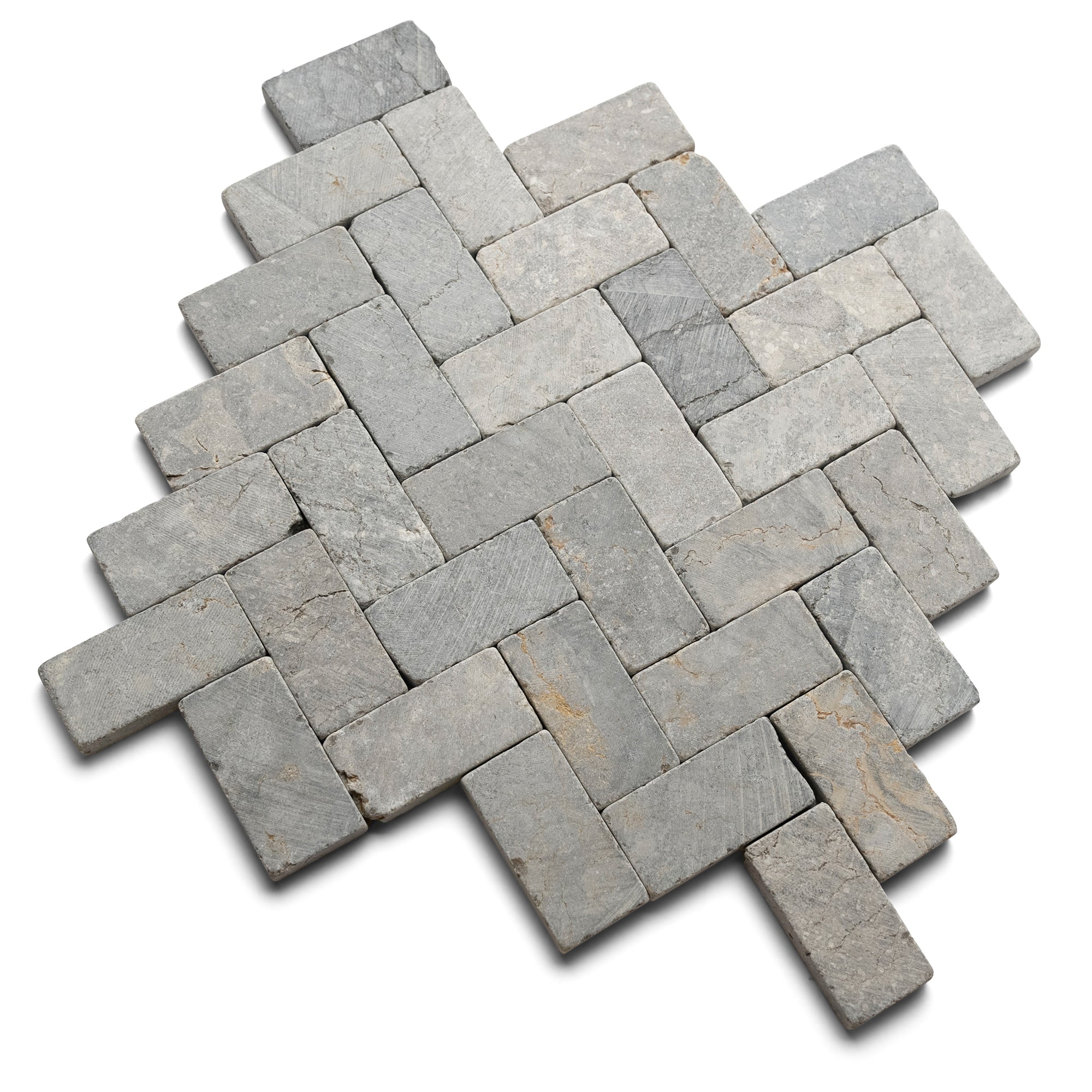 Sophisticated Light Grey Herringbone Stone Mosaic Tile by Tile Hub