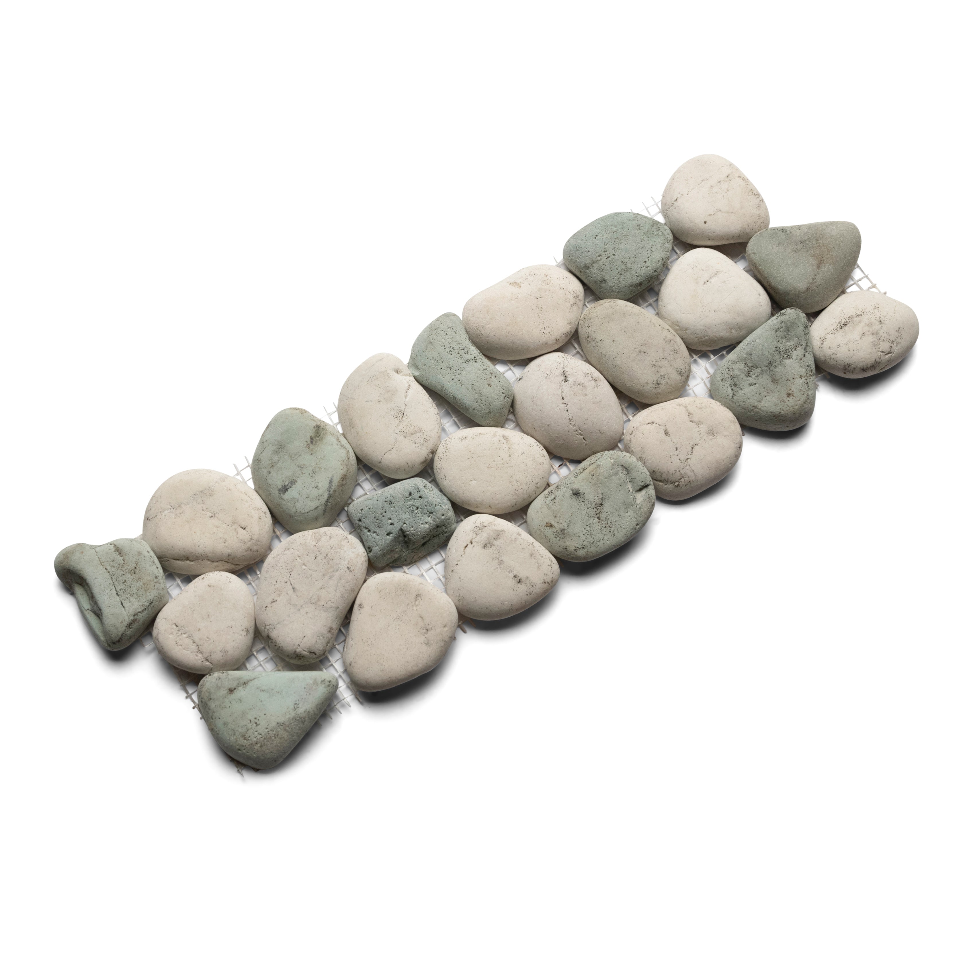 Coastal Serenity: Sea Green & White Pebble Tile Border for Timeless Elegance