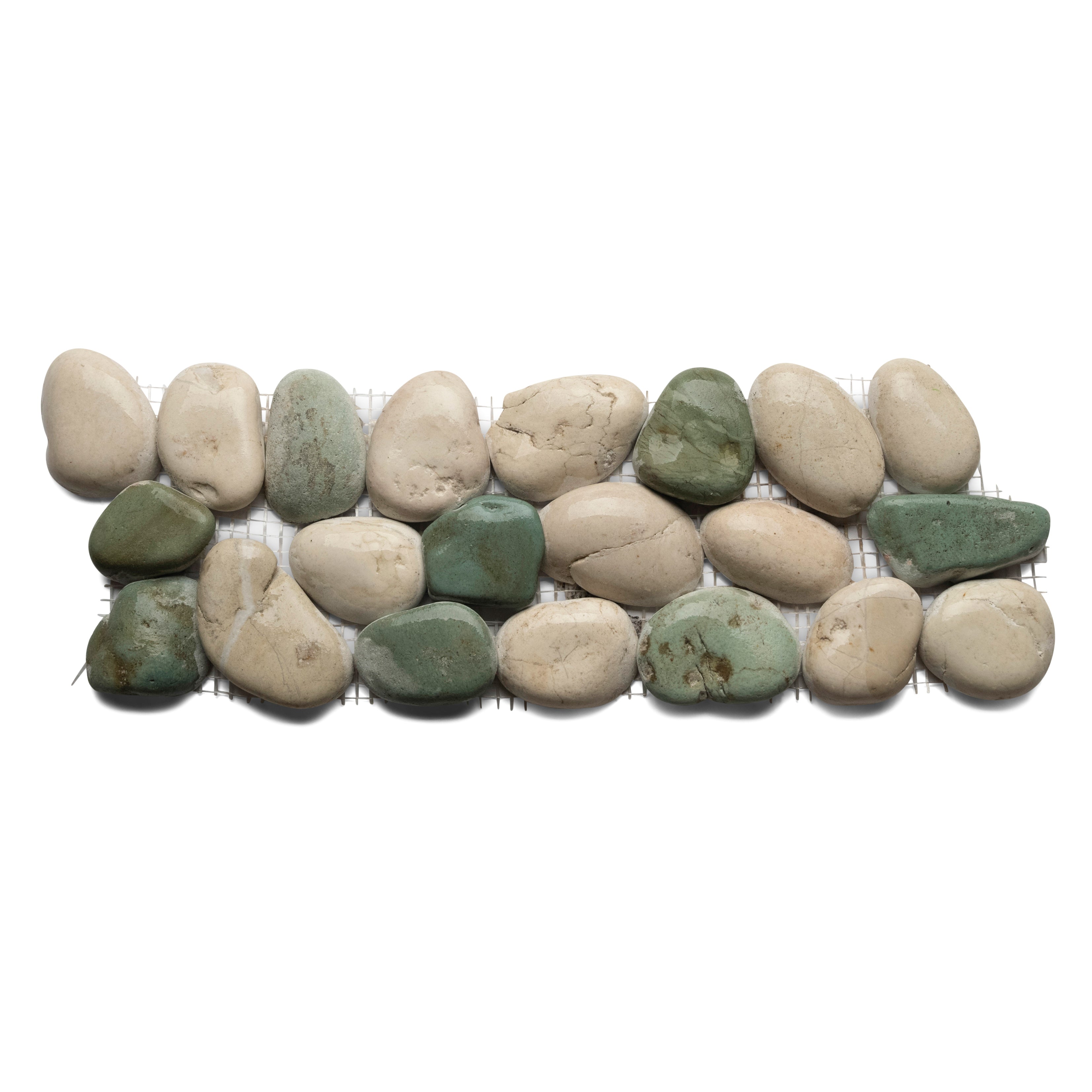 Coastal Serenity: Sea Green & White Pebble Tile Border for Timeless Elegance