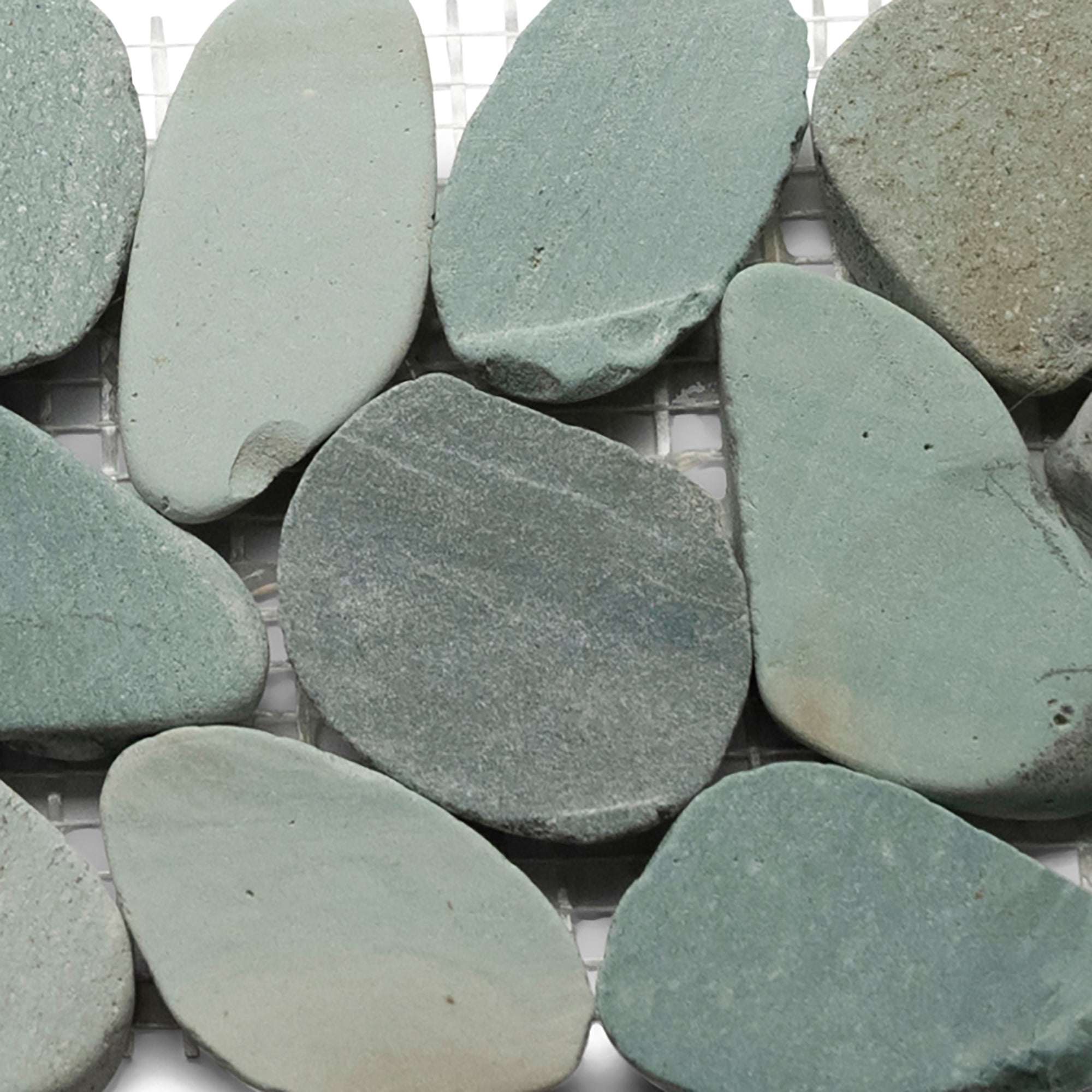 Sliced Sea Green Pebble Tile Border: Nature's Touch for Your Home