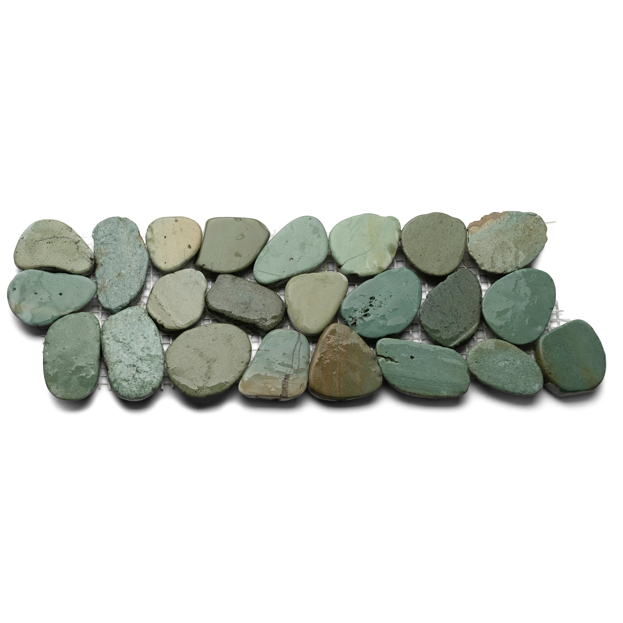 Sliced Sea Green Pebble Tile Border: Nature's Touch for Your Home