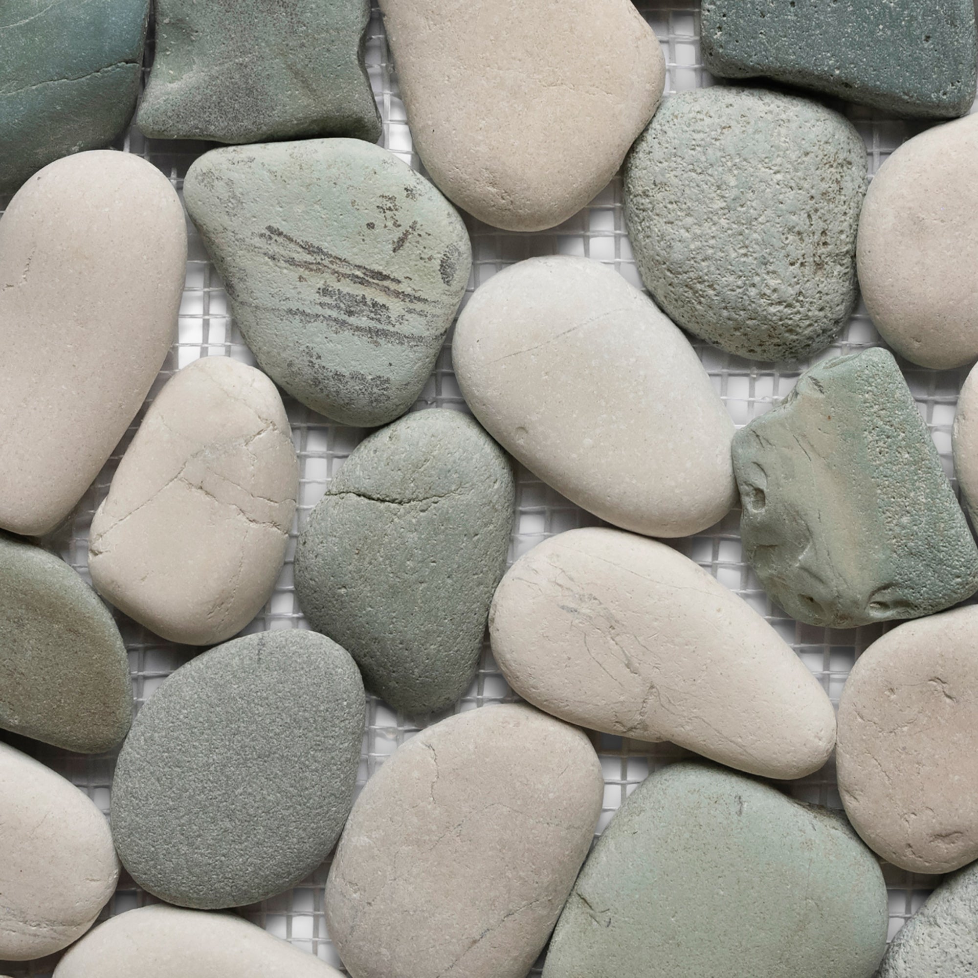 Tranquil Sea Green & White Natural Pebble Tiles for Elegant Spaces