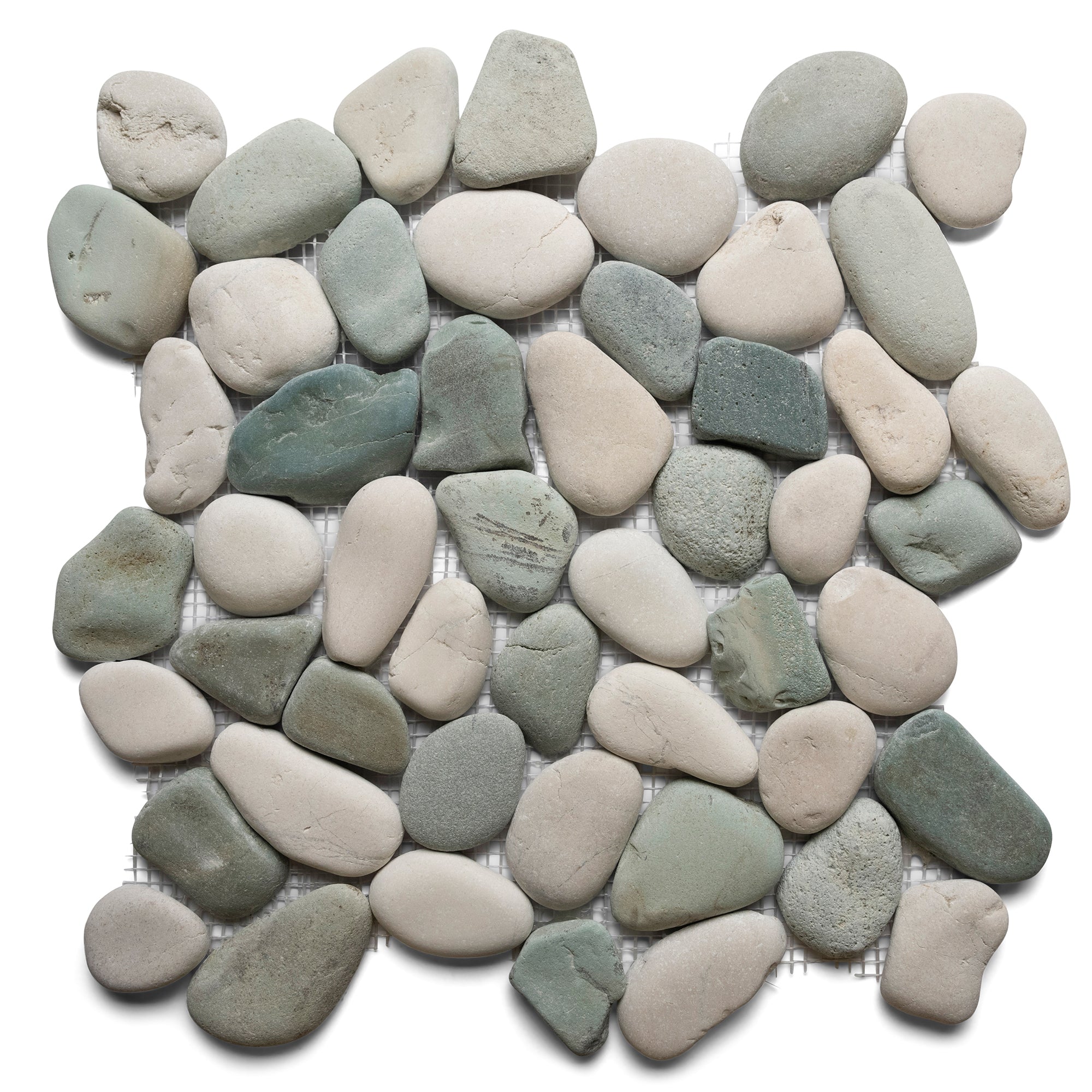 Tranquil Sea Green & White Natural Pebble Tiles for Elegant Spaces