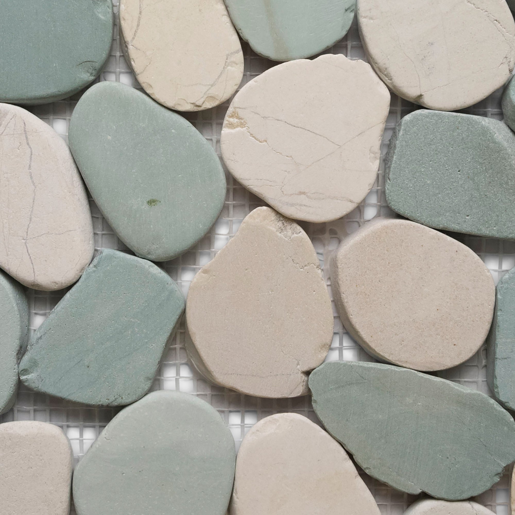 Ocean-Inspired Sliced Sea Green and White Pebble Tiles by Tile Hub