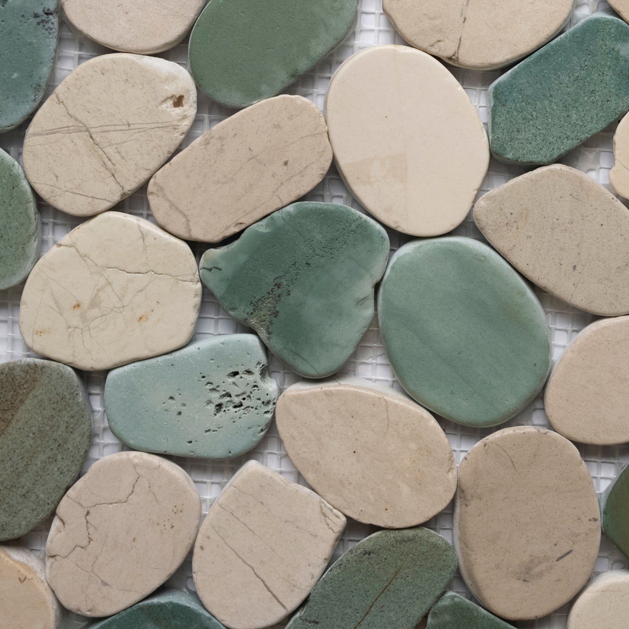 Ocean-Inspired Sliced Sea Green and White Pebble Tiles by Tile Hub