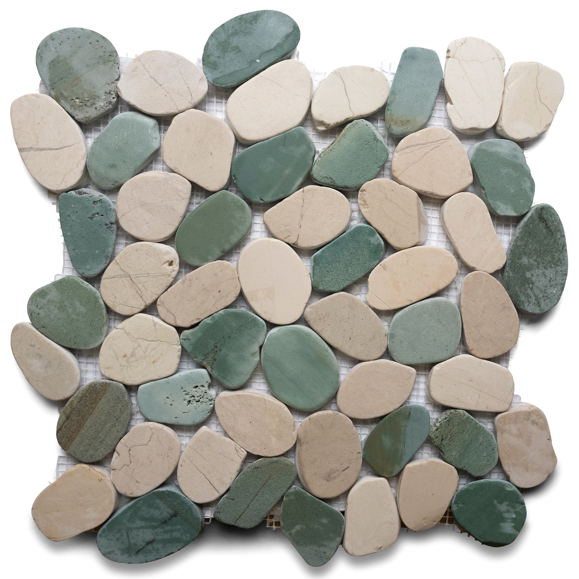 Ocean-Inspired Sliced Sea Green and White Pebble Tiles by Tile Hub