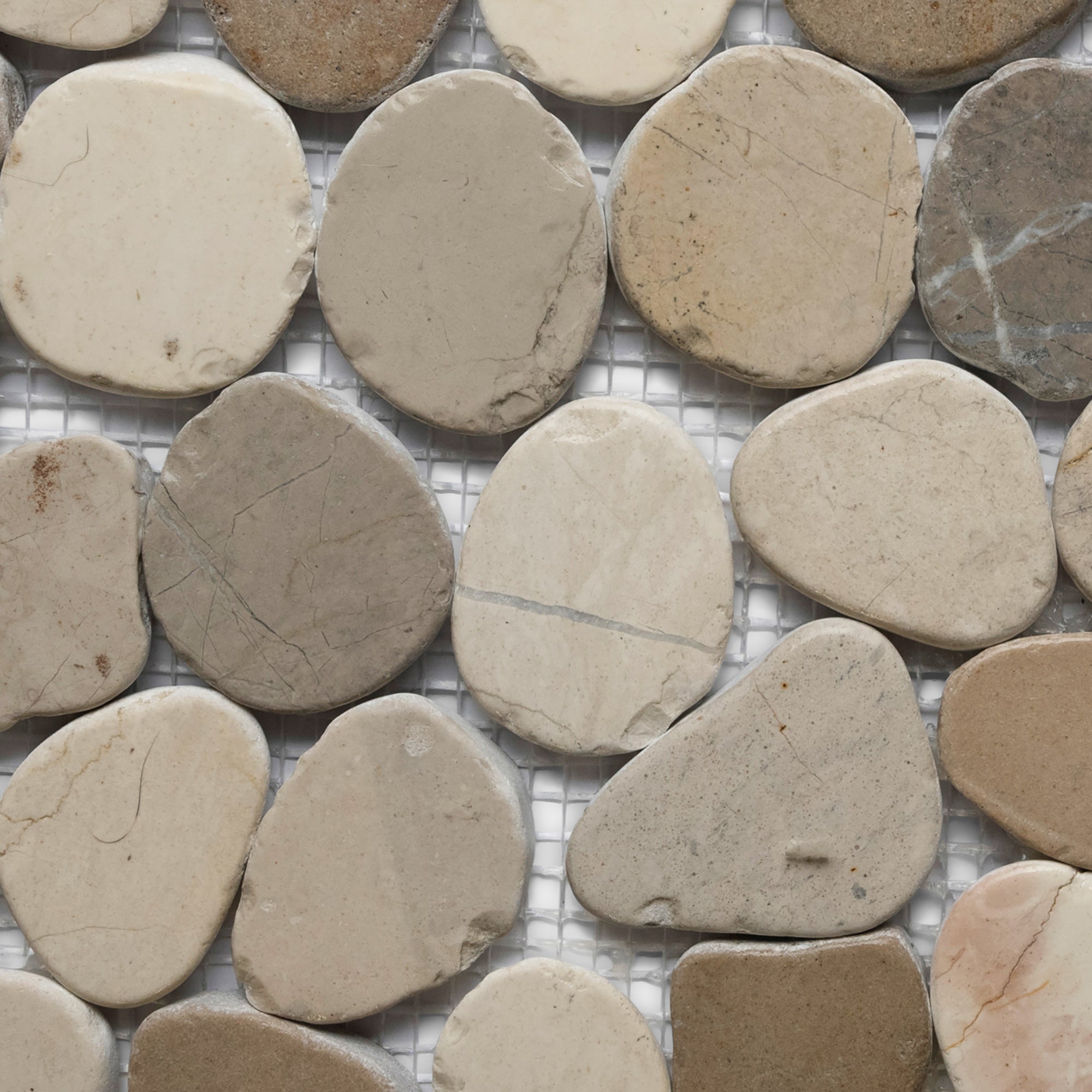 Chic Natural Elegance: Sliced White Tan and Grey Pebble Tiles by Tile Hub