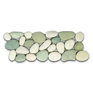 Coastal Serenity: Sea Green & White Pebble Tile Border for Timeless Elegance