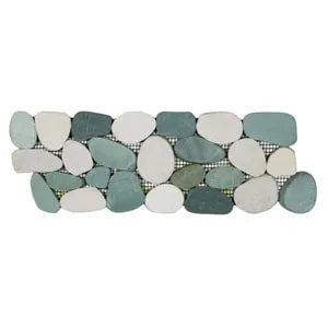 Elegant Sea Green & White Pebble Tile Border for Timeless Home DÃ©cor