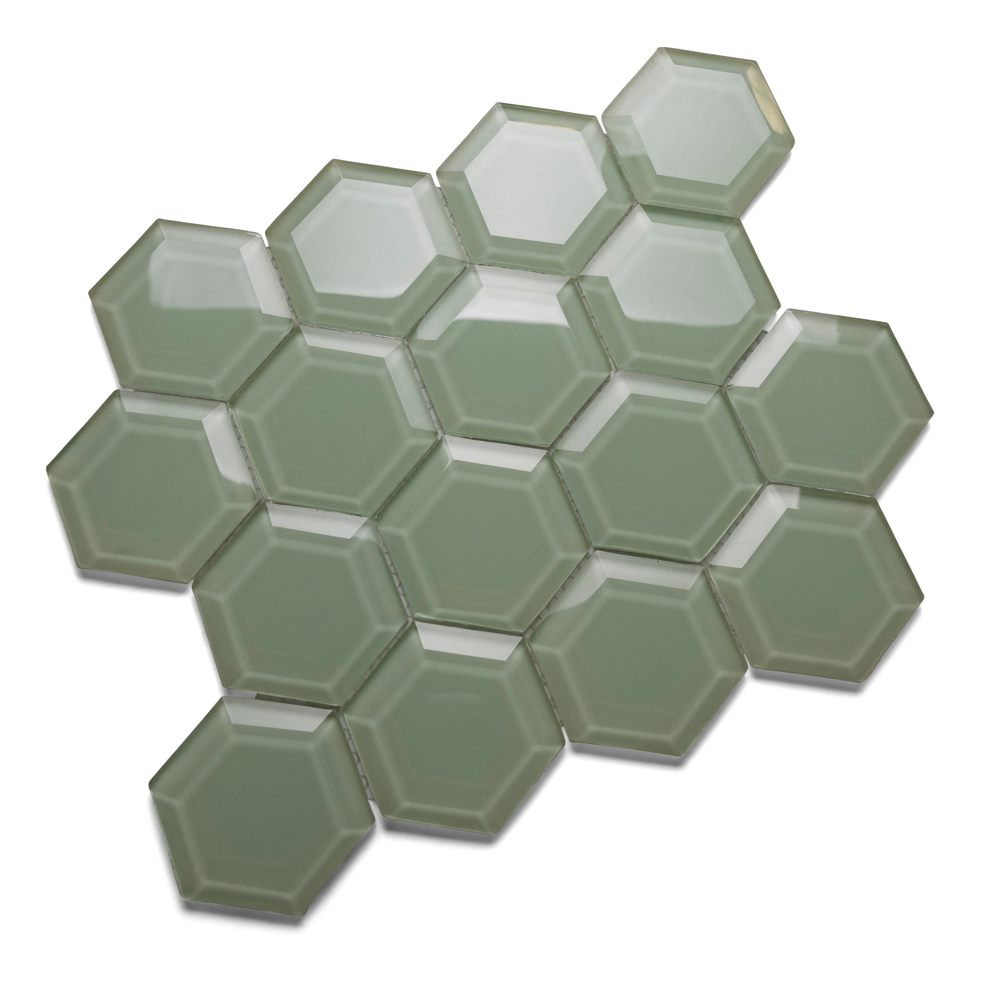 Transform Your Space with Surf Hexagon Beveled Glass Tiles – Modern Elegance Awaits!