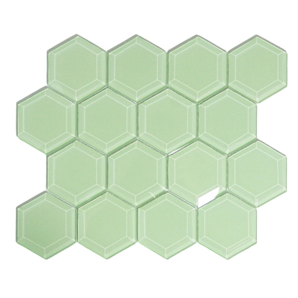 Transform Your Space with Surf Hexagon Beveled Glass Tiles – Modern Elegance Awaits!