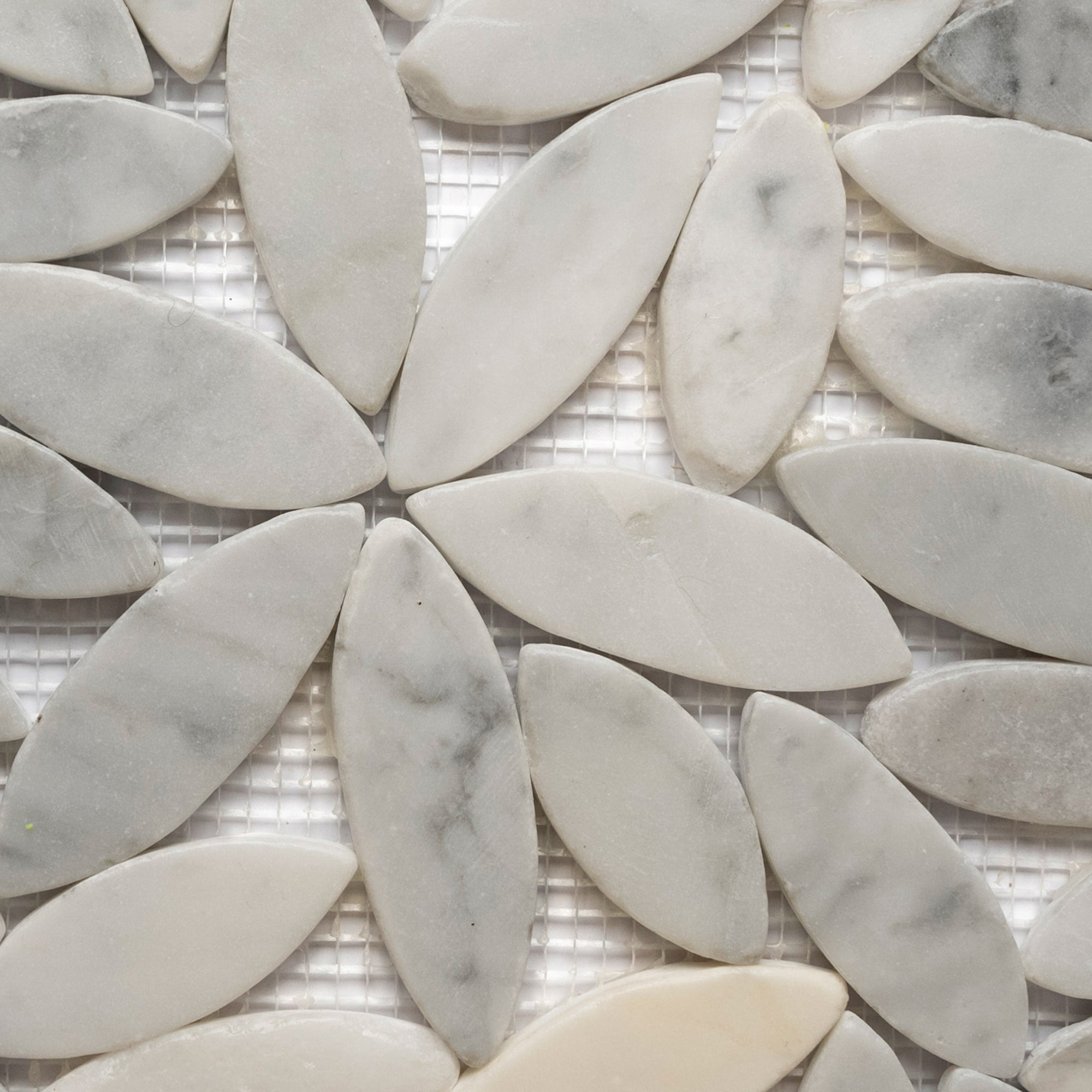 Elegant Super White Pebble Tiles with Flower Design by Tile Hub