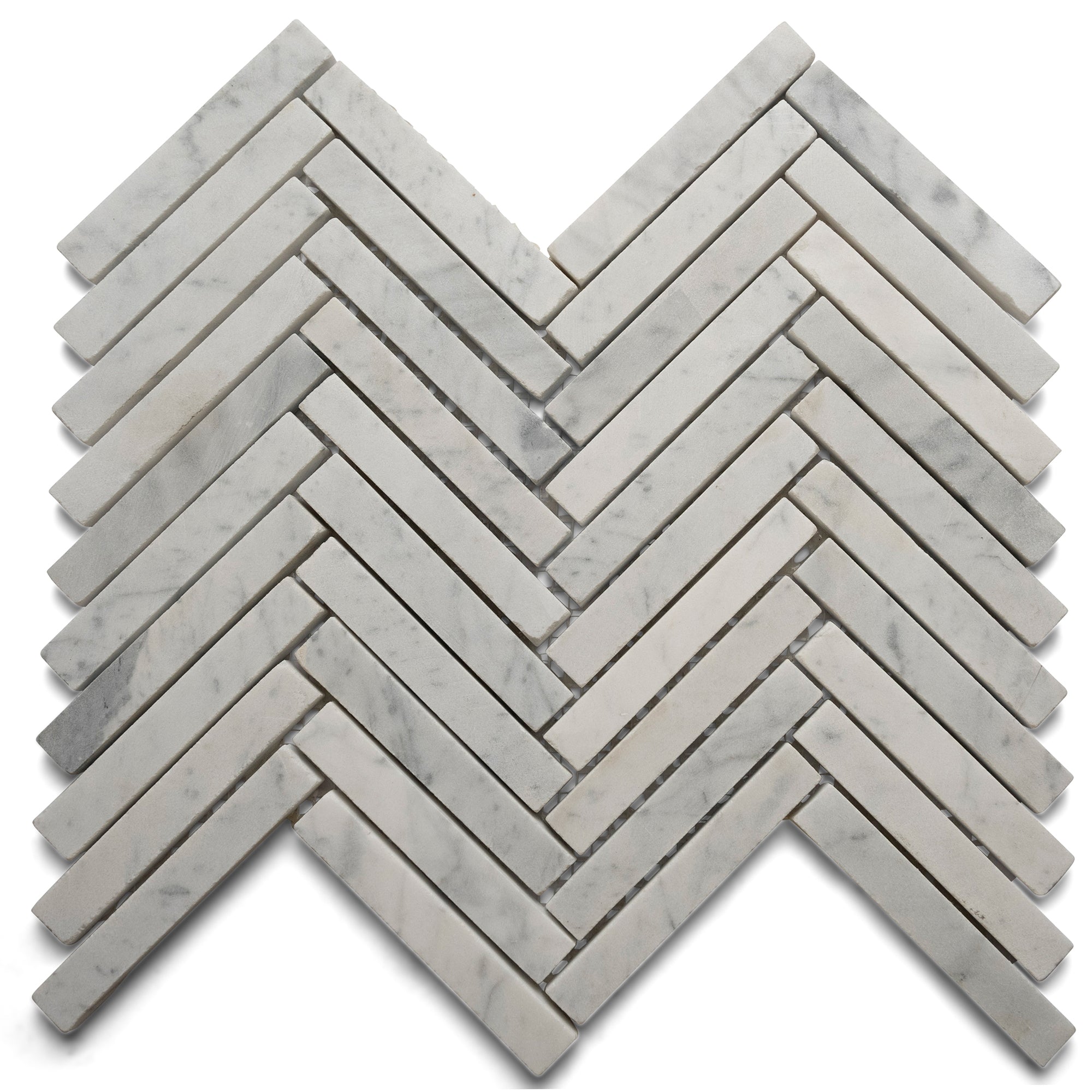 Transform Your Space with Luxurious Carrara Chevron Mosaic Tiles!