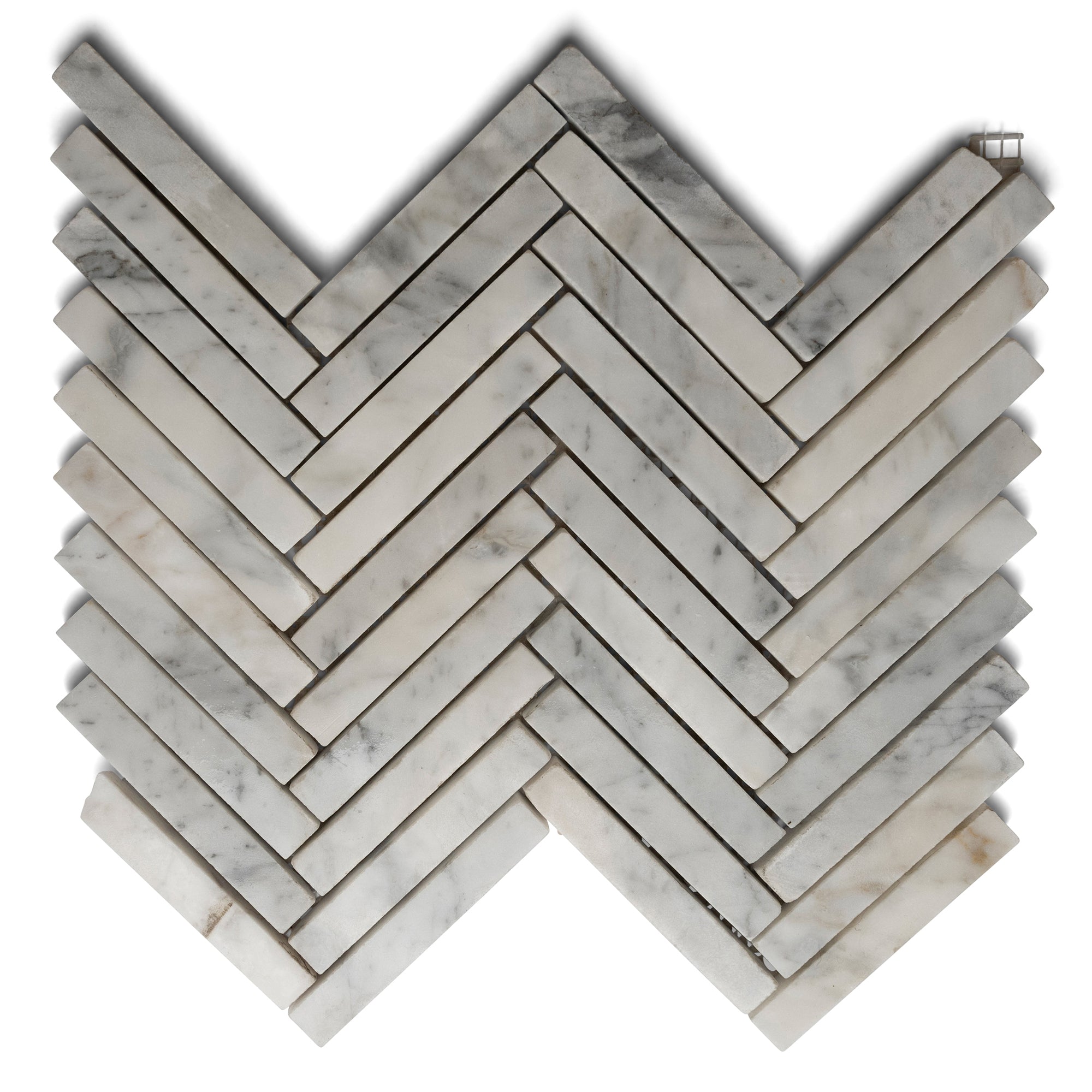 Transform Your Space with Luxurious Carrara Chevron Mosaic Tiles!