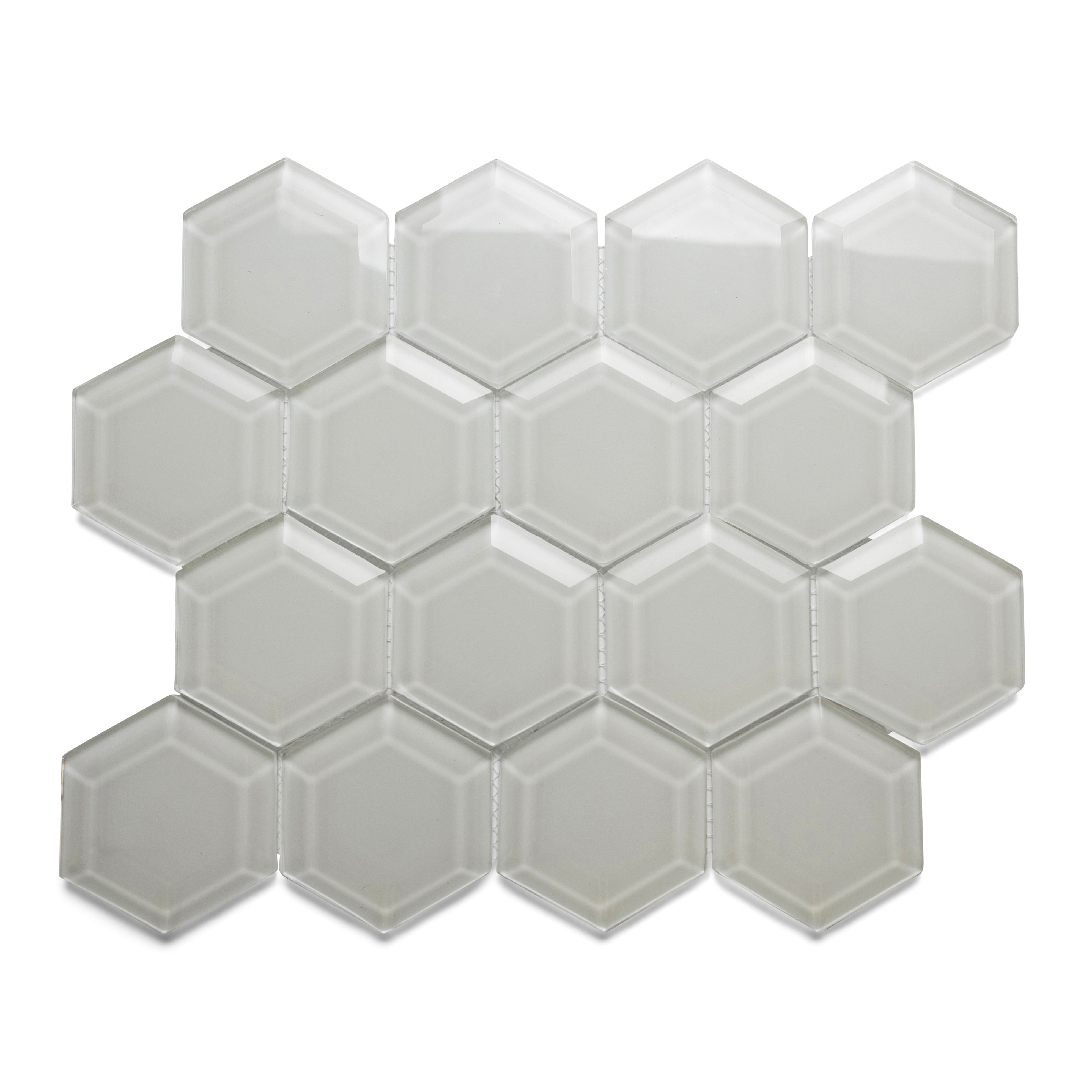 Chic White Hexagon Beveled Glass Tiles for Elegant Home Transformations