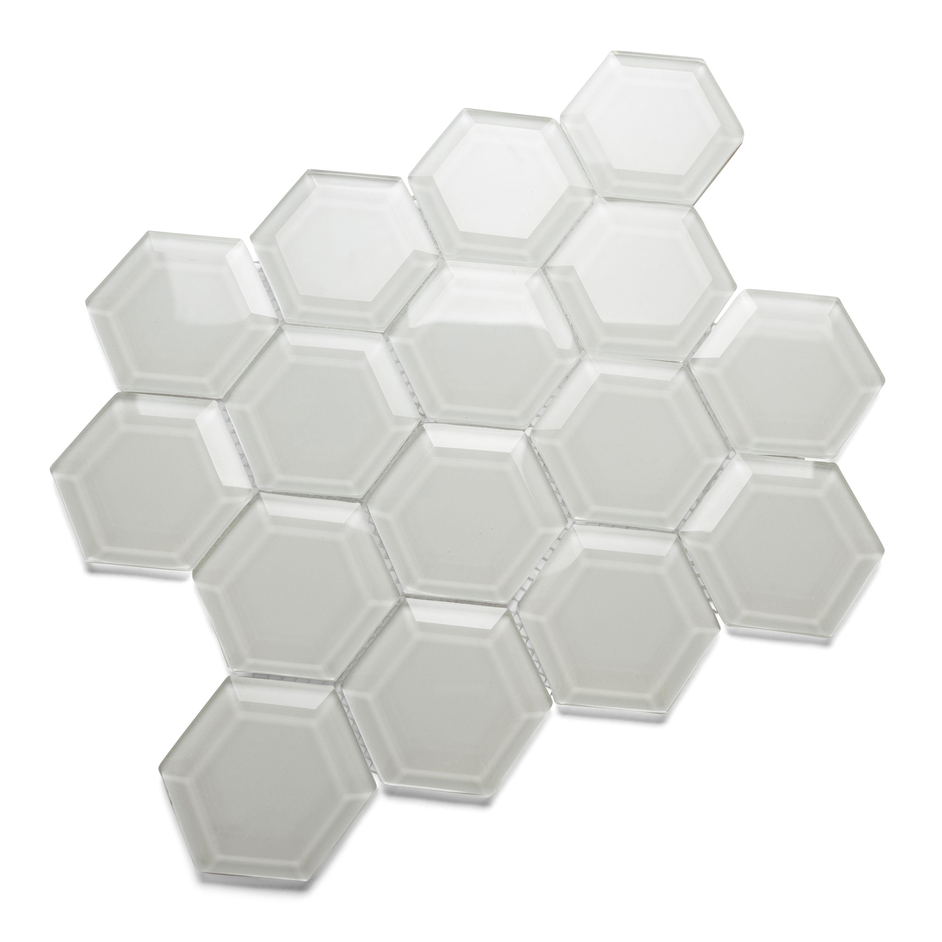 Chic White Hexagon Beveled Glass Tiles for Elegant Home Transformations