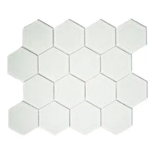 Chic White Hexagon Beveled Glass Tiles for Elegant Home Transformations