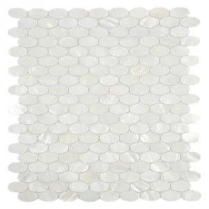 Lustrous Coastal Elegance: White Oval Pearl Shell Tiles by Tile Hub